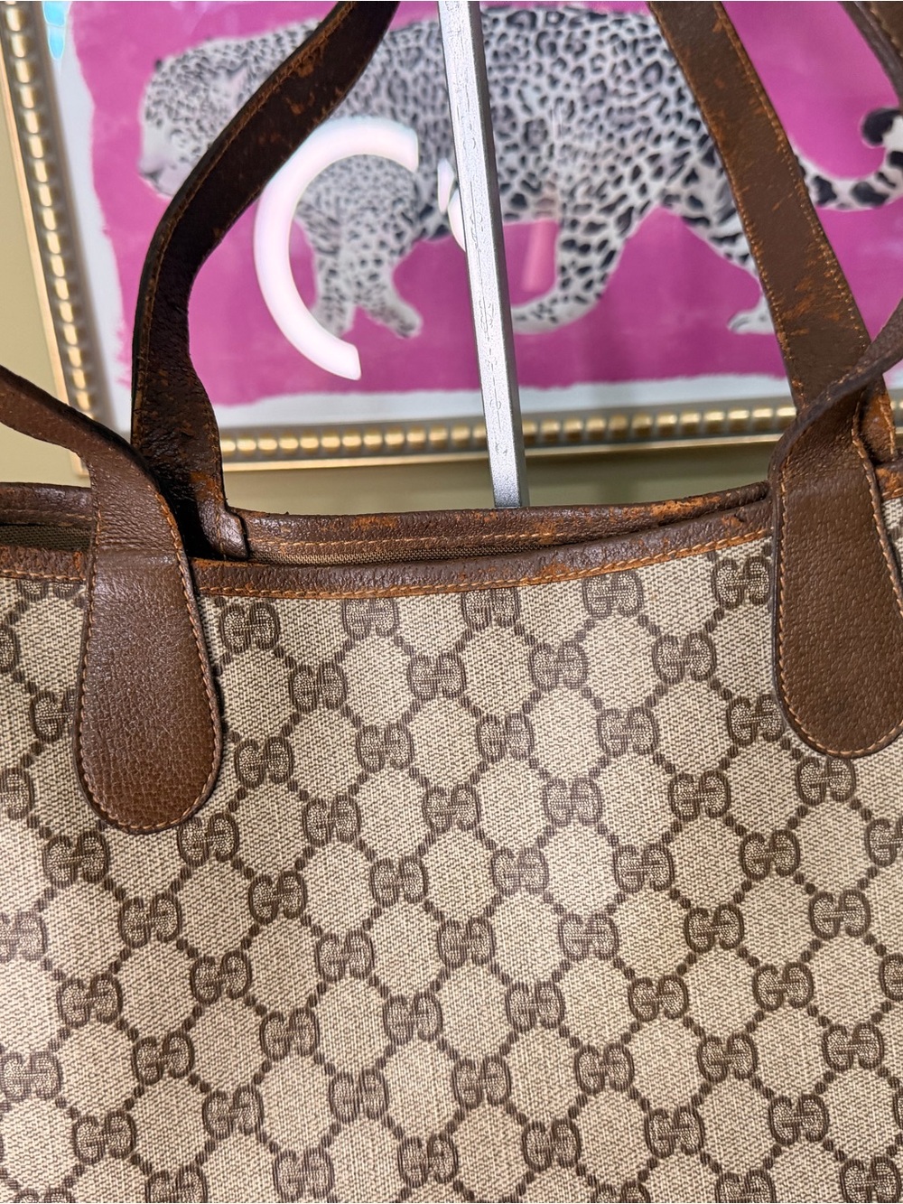 Gucci Brown GG Supreme Canvas Tote with Green-Red Stripe and Gold Hardware - Picture 5 of 16